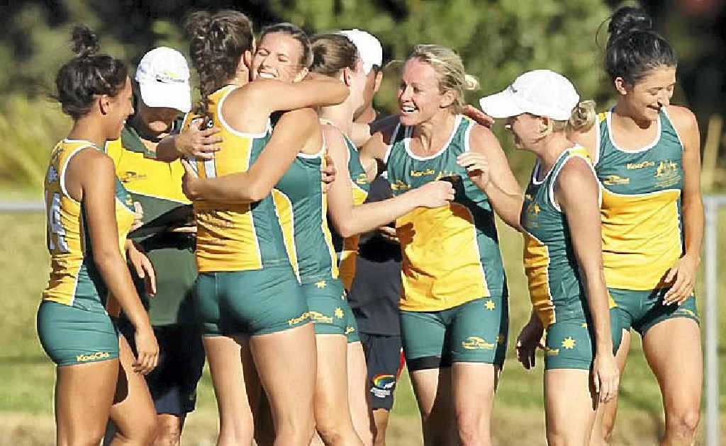 Gympie’s Sarah Spacie celebrates a win with the Australian women’s open touch team during the Trans Tasman Cup Series in New Zealand. Spacie enjoyed personal success but Australia lost the series overall. Gympie’s Sarah Spacie celebrates a win with the Australian women’s open touch team during the Trans Tasman Cup Series in New Zealand. Spacie enjoyed personal success but Australia lost the series overall.